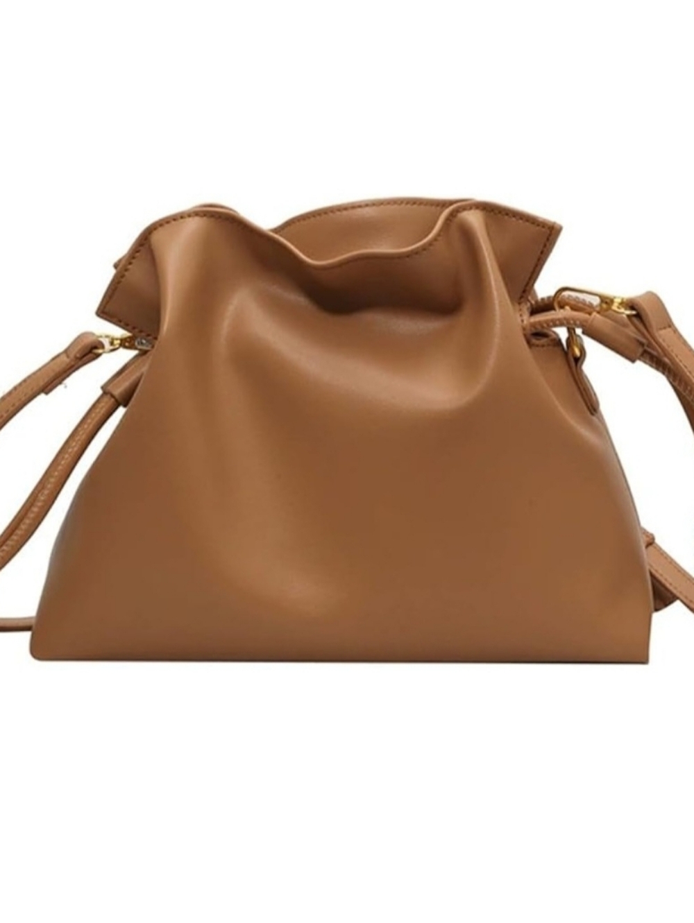Women’s Tan Drawstring Leather Shoulder Bag